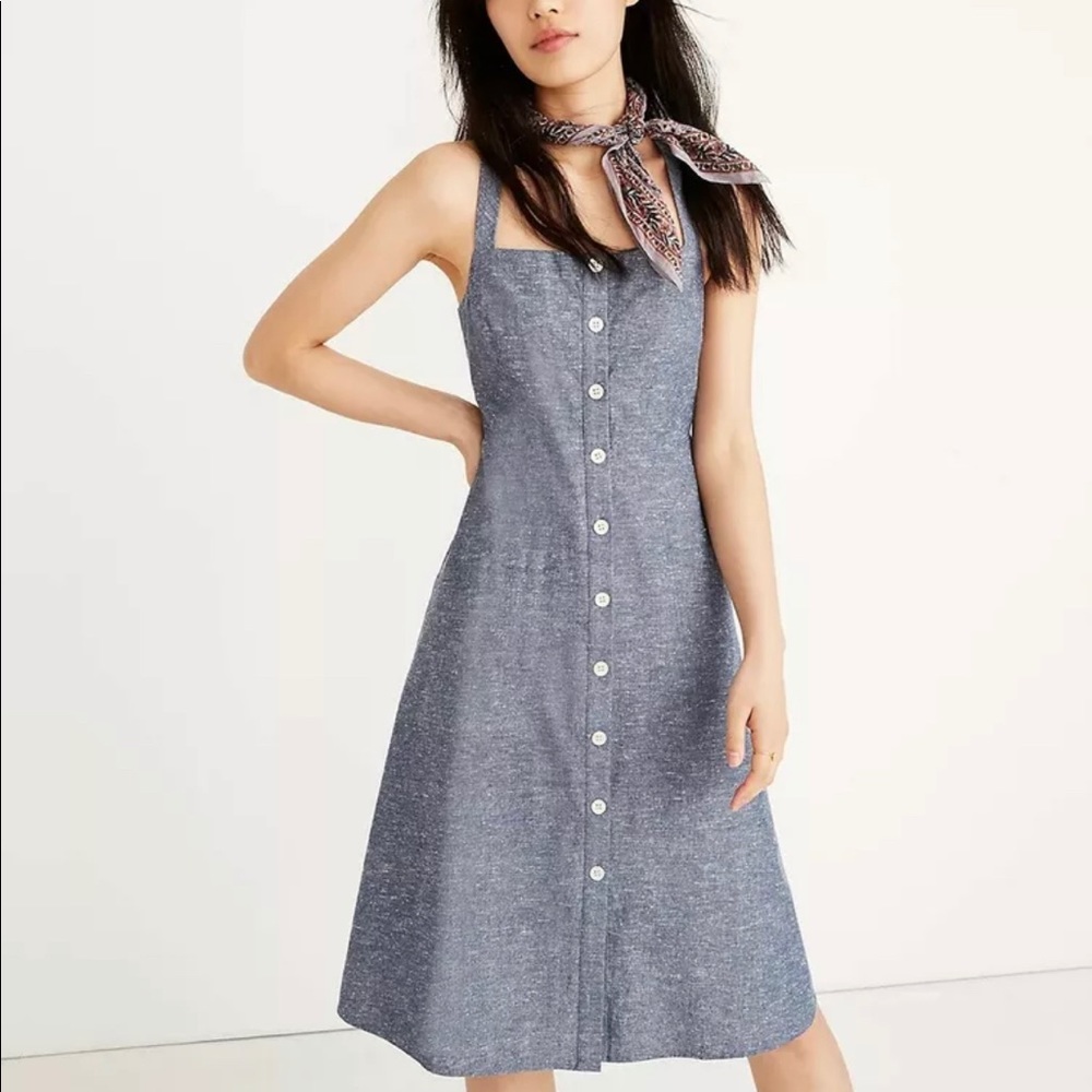 Madewell Chambray Tank Button Front Midi Dress Women’s Size 2 NWT